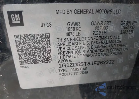 2018 Chevrolet Malibu Lt from USA, damaged, VIN 1G1ZD5ST8JF263232